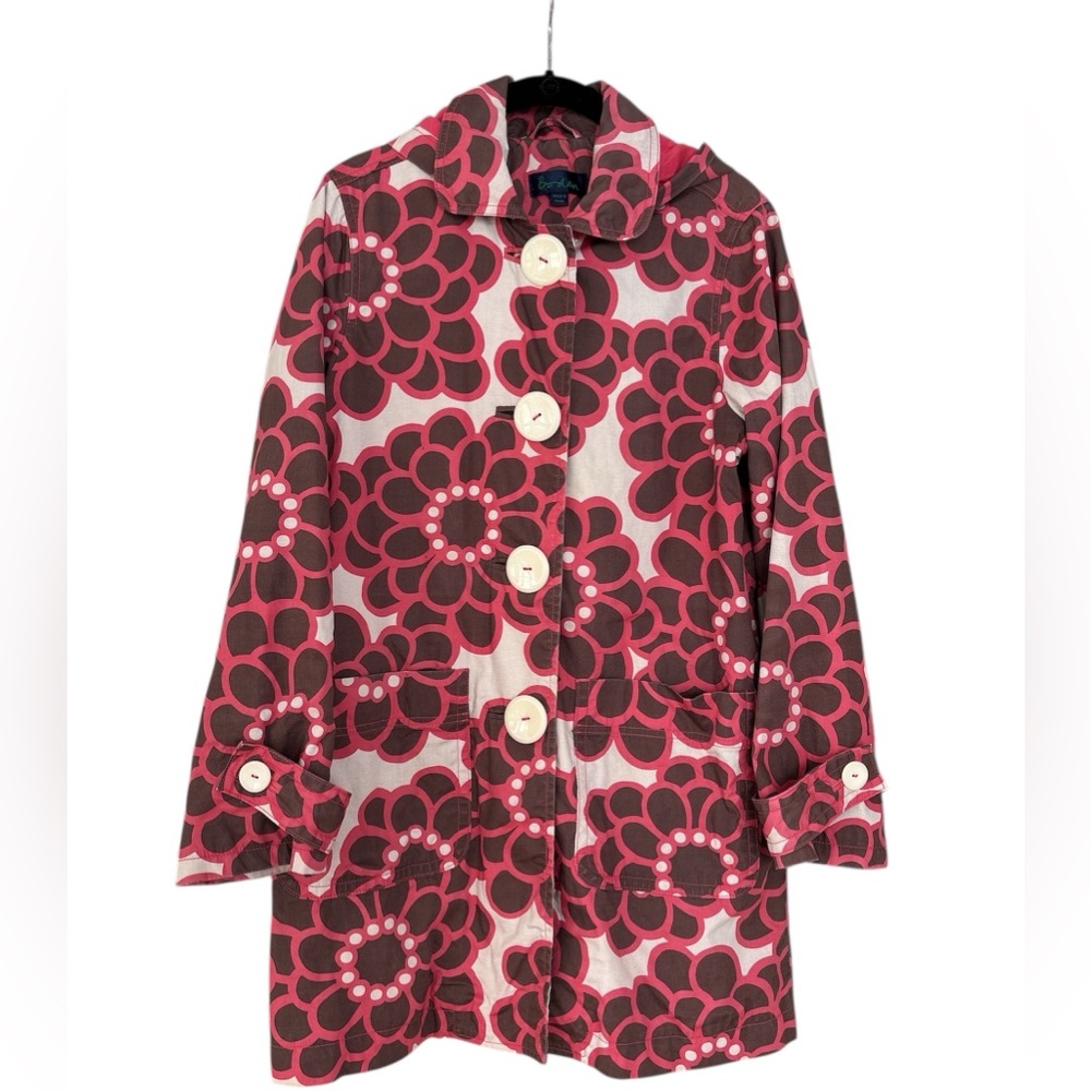 Boden Pink and Brown Retro Floral Trench Coat Size 12